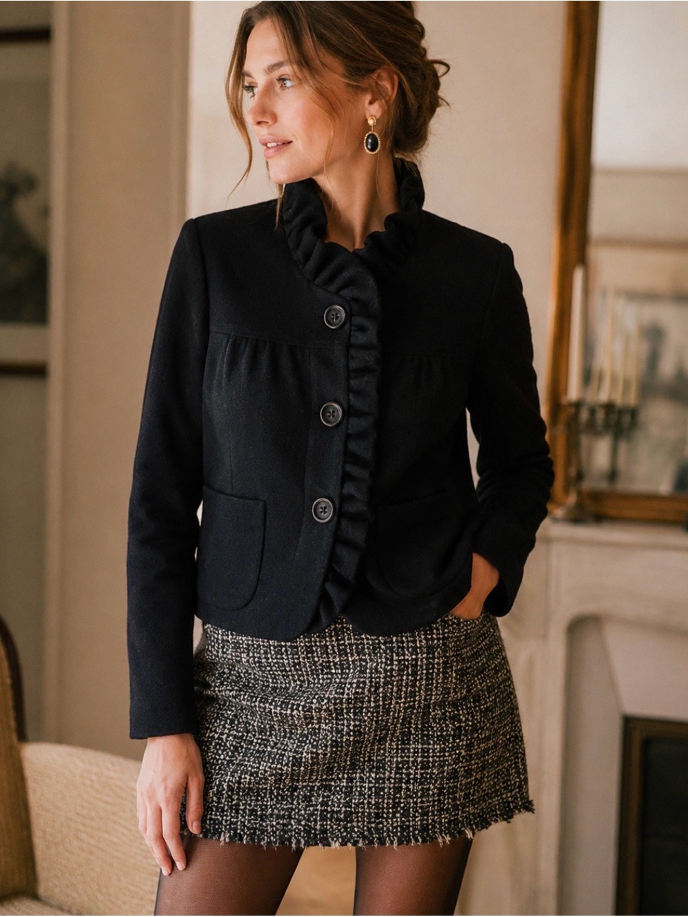 J.Crew Fiona Ruffle-Front Wool Jacket